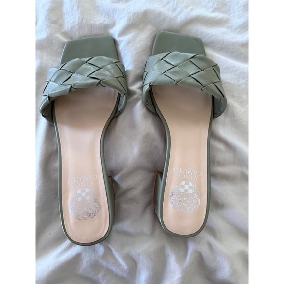Vince Camuto Shoes - Vince Camuto Sage Green Woven Leather Square Toe Slide Sandals Womens 9 Low Heel